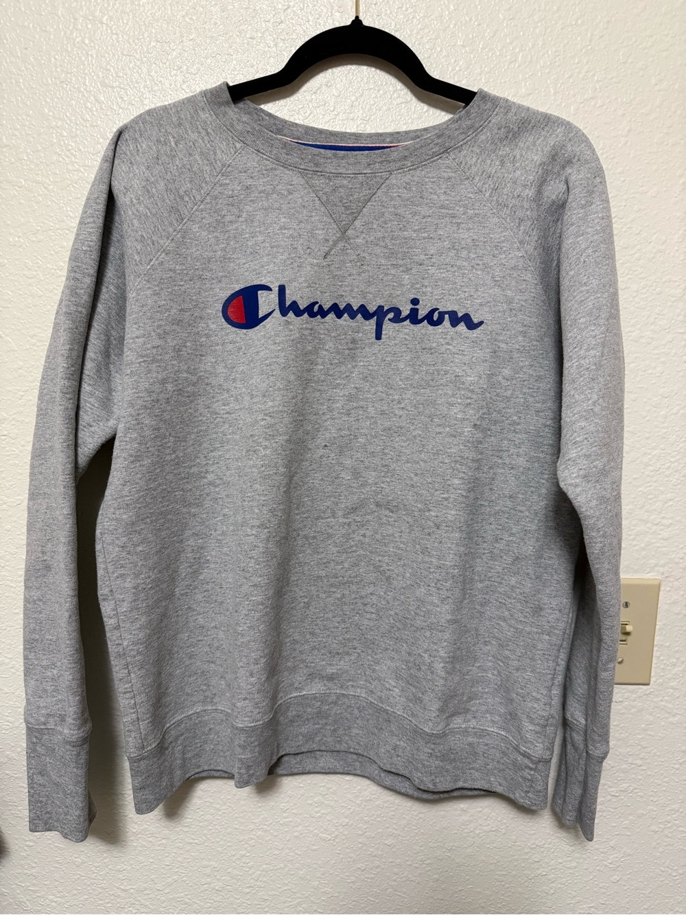 Champion Mens Authentic Athleticwear Script Logo Sweatshirt Heather Gray‎ Large